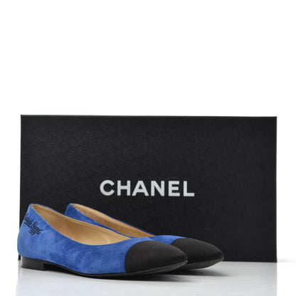 Chanel Suede Satin Cap Toe Gabrielle Ballerina Flats 36.5 Royal Blue Black 23 of 23