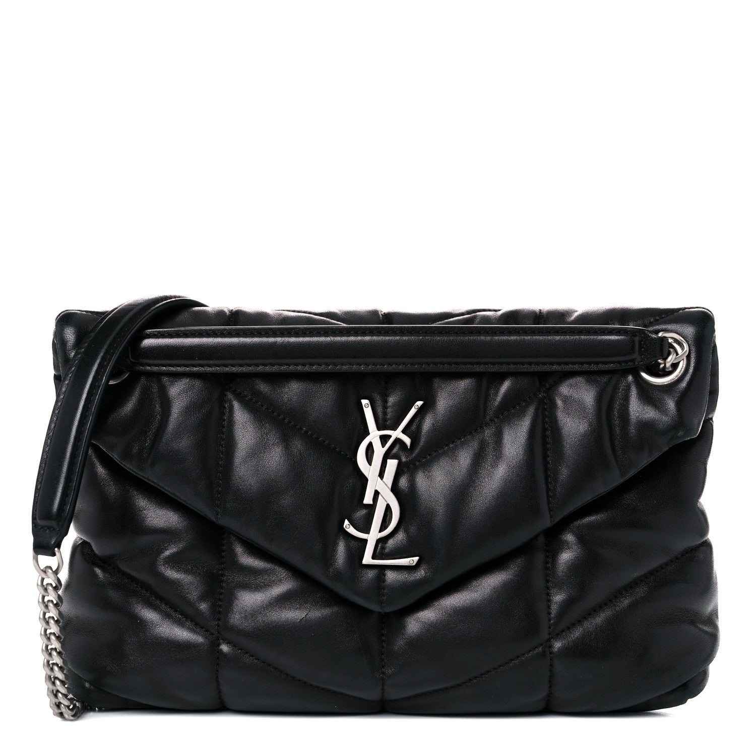 Saint Laurent Lambskin Quilted Small Loulou Puffer Monogram Chain Satchel Black 1 of 14