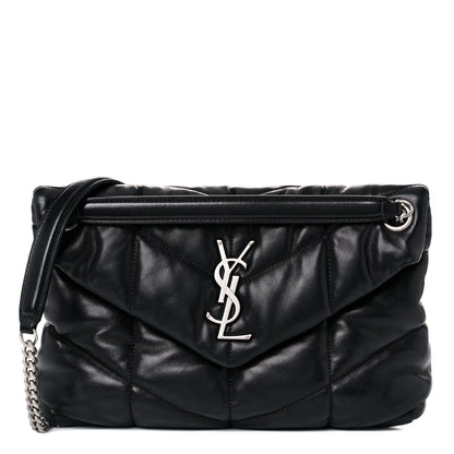 Saint Laurent Lambskin Quilted Small Loulou Puffer Monogram Chain Satchel Black 1 of 14