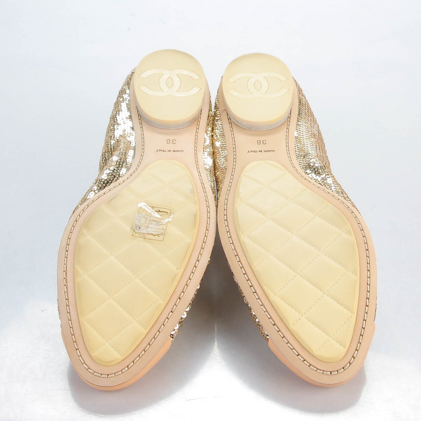Sequin Lambskin Cap Toe Ballerina Flats 38 Gold