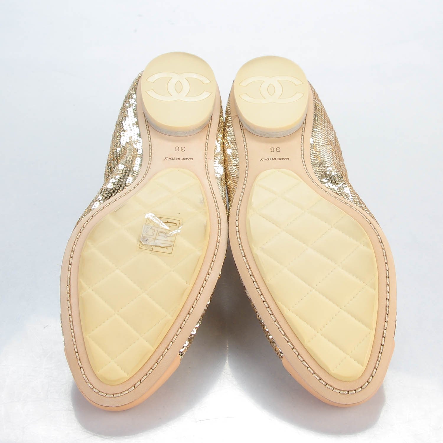 Chanel Sequin Lambskin Cap Toe Ballerina Flats 38 Gold 5 of 9
