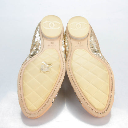 Chanel Sequin Lambskin Cap Toe Ballerina Flats 38 Gold 5 of 9