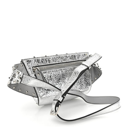 Valentino Garavani Metallic Craquele Nappa Rockstud Spike Belt Bag 105 42 Silver 3 of 12