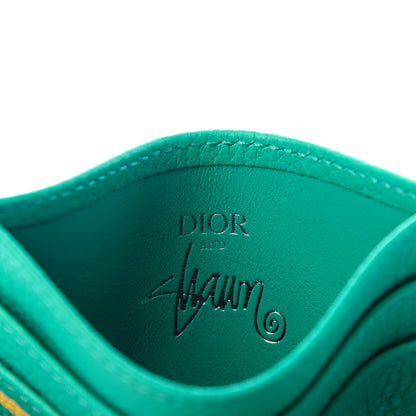 Christian Dior X SHAWN STUSSY Grained Calfskin Ox Head Card Holder Green Yellow 5 of 5