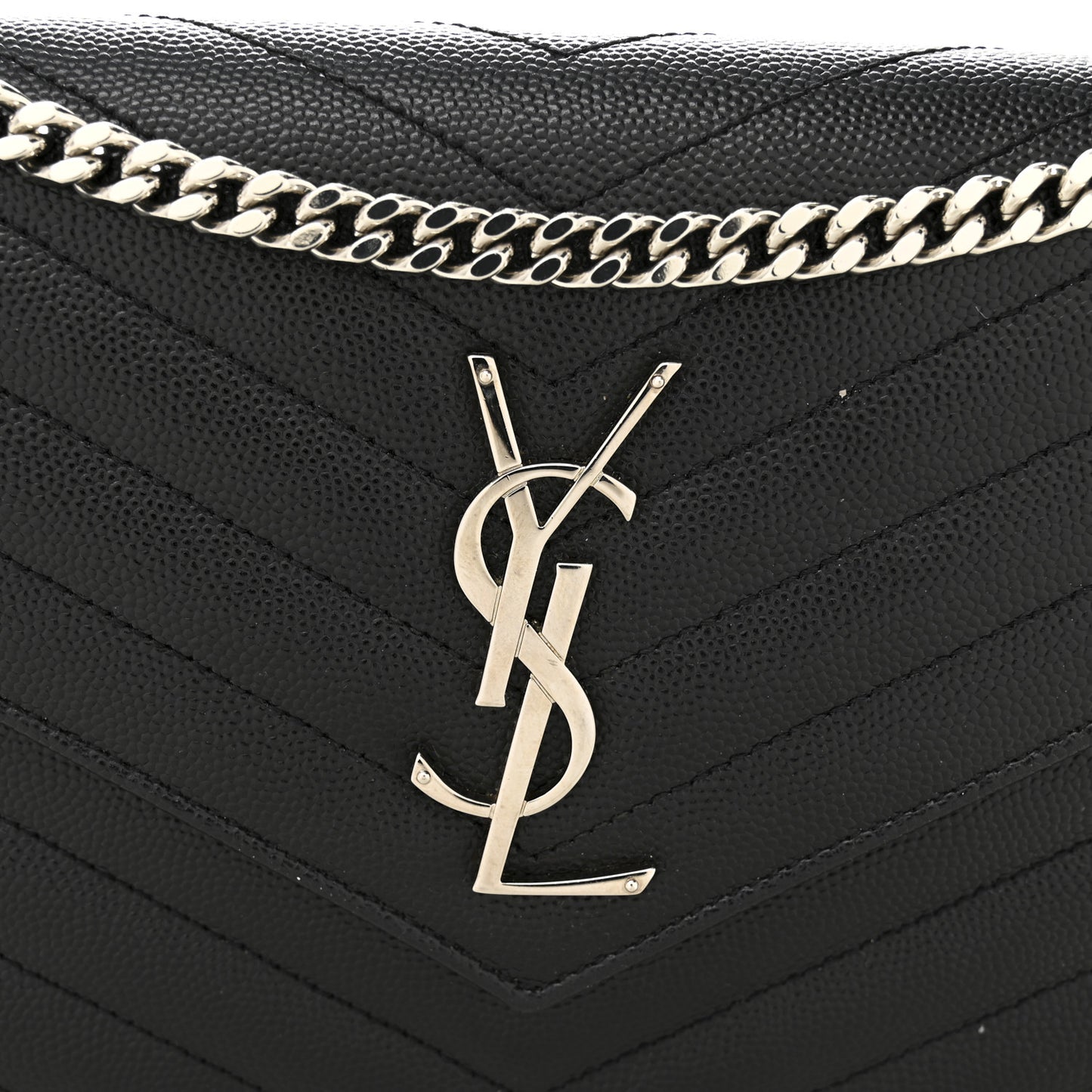 Grain De Poudre Matelasse Chevron Monogram Chain Wallet Black