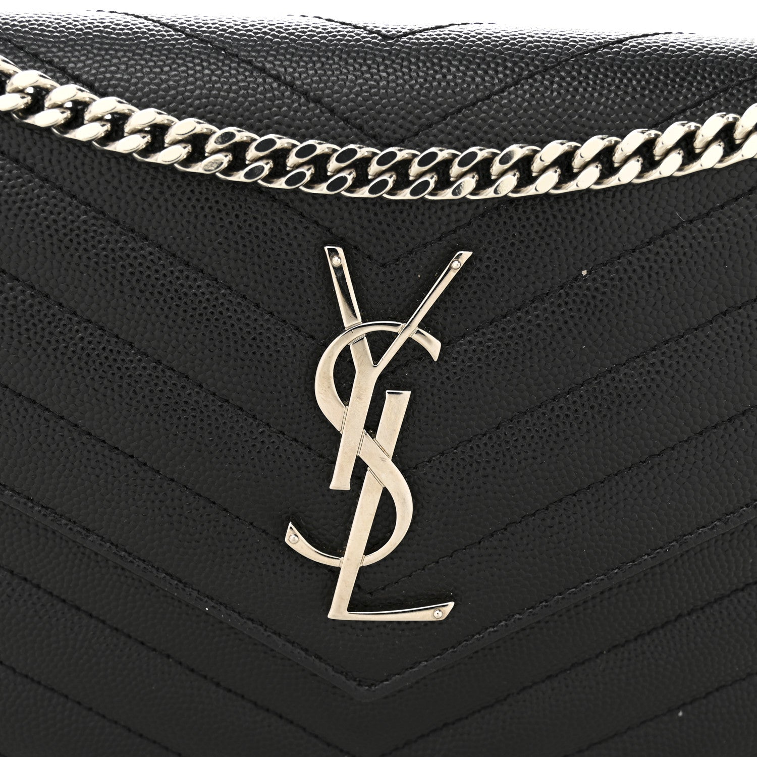 Saint Laurent Grain De Poudre Matelasse Chevron Monogram Chain Wallet Black 7 of 9