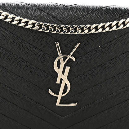 Saint Laurent Grain De Poudre Matelasse Chevron Monogram Chain Wallet Black 7 of 9
