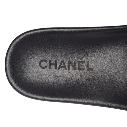 Chanel Calfskin Chain Camellia Flat Sandals 40 Black 7 of 8
