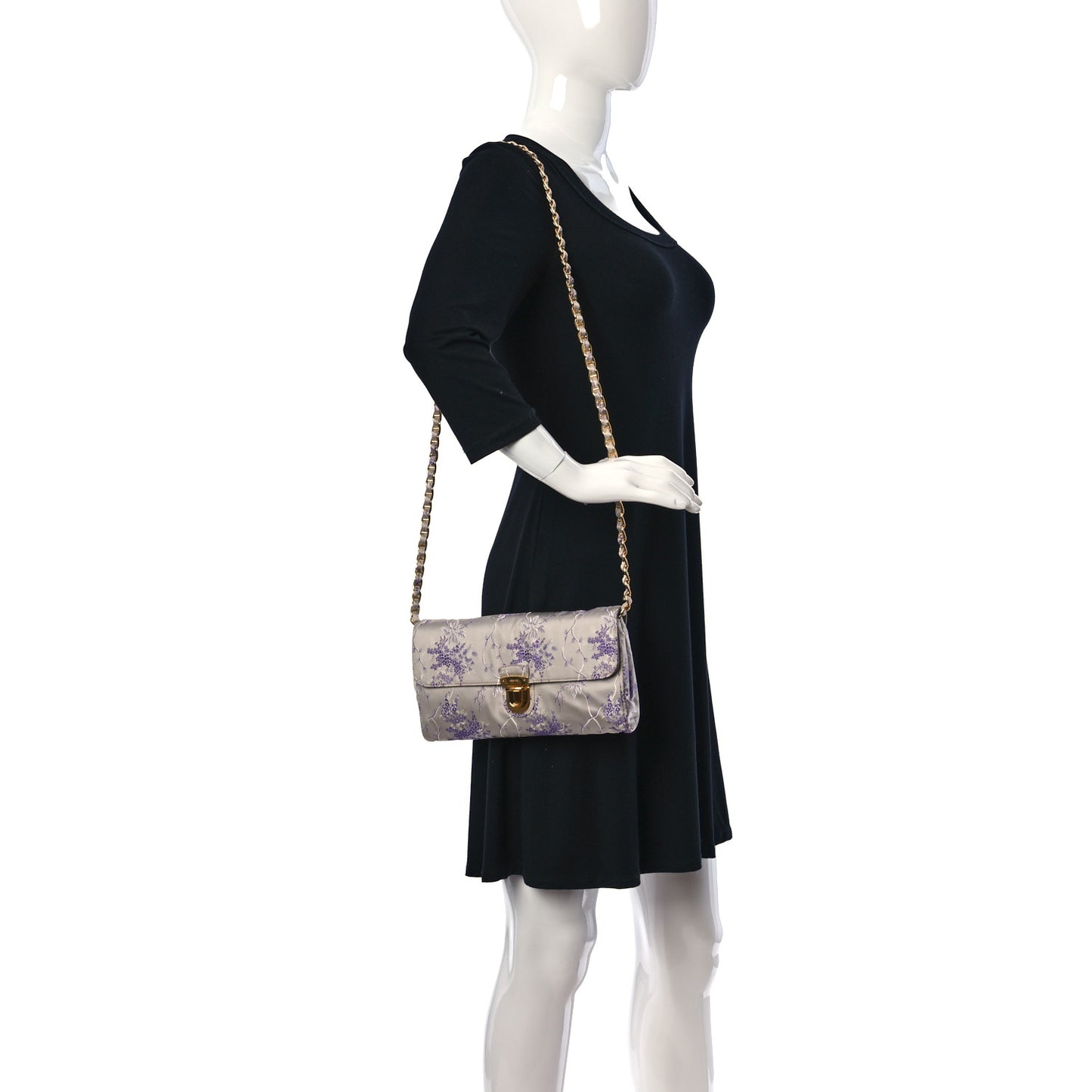 Satin Floral Embroidered Pushlock Flap Bag Purple Multicolor