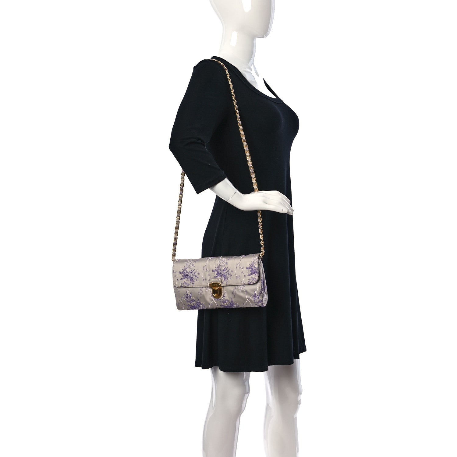 Prada Satin Floral Embroidered Pushlock Flap Bag Purple Multicolor 2 of 10