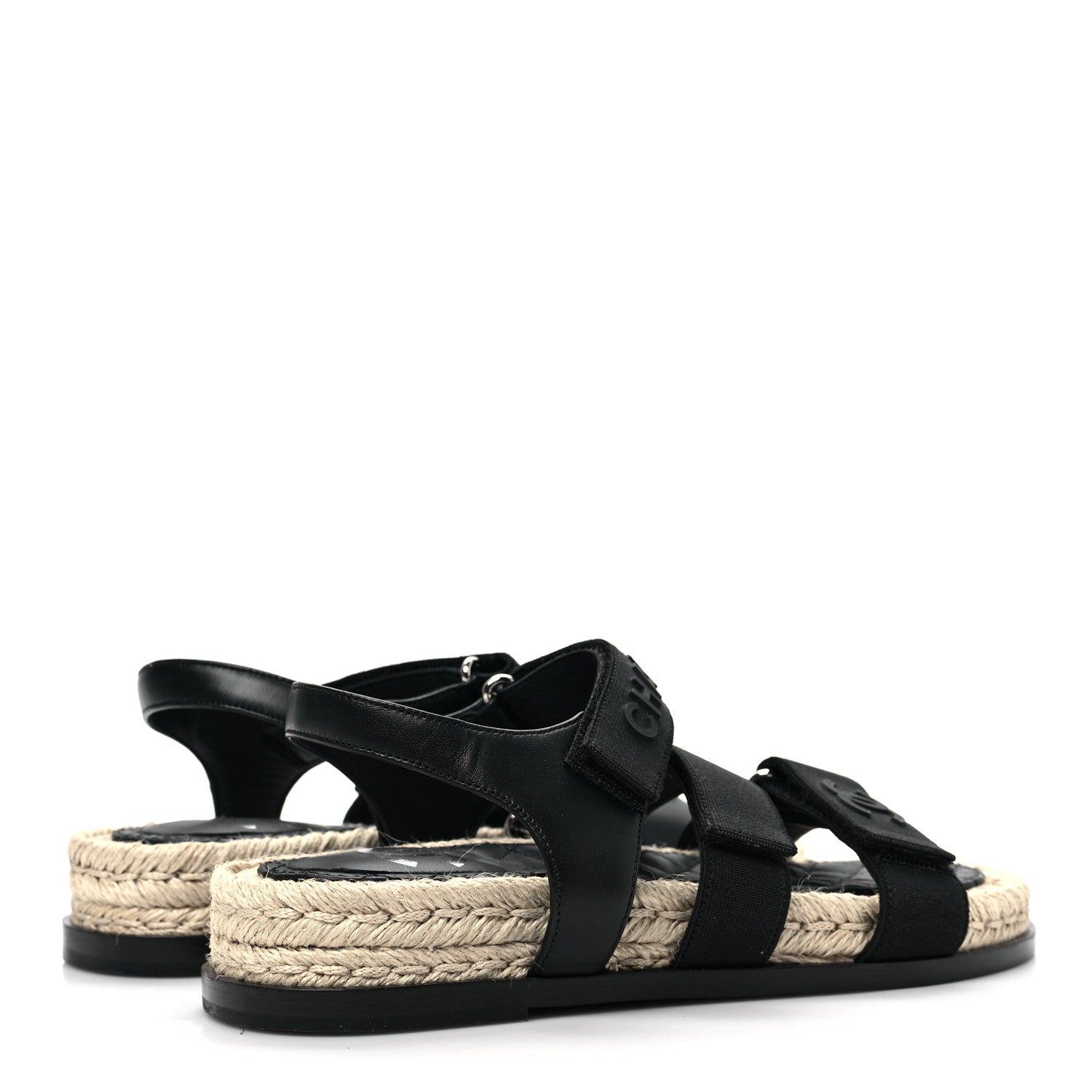 Chanel Stretch Fabric Lambskin CC Flat Sandals 37 Black 4 of 8
