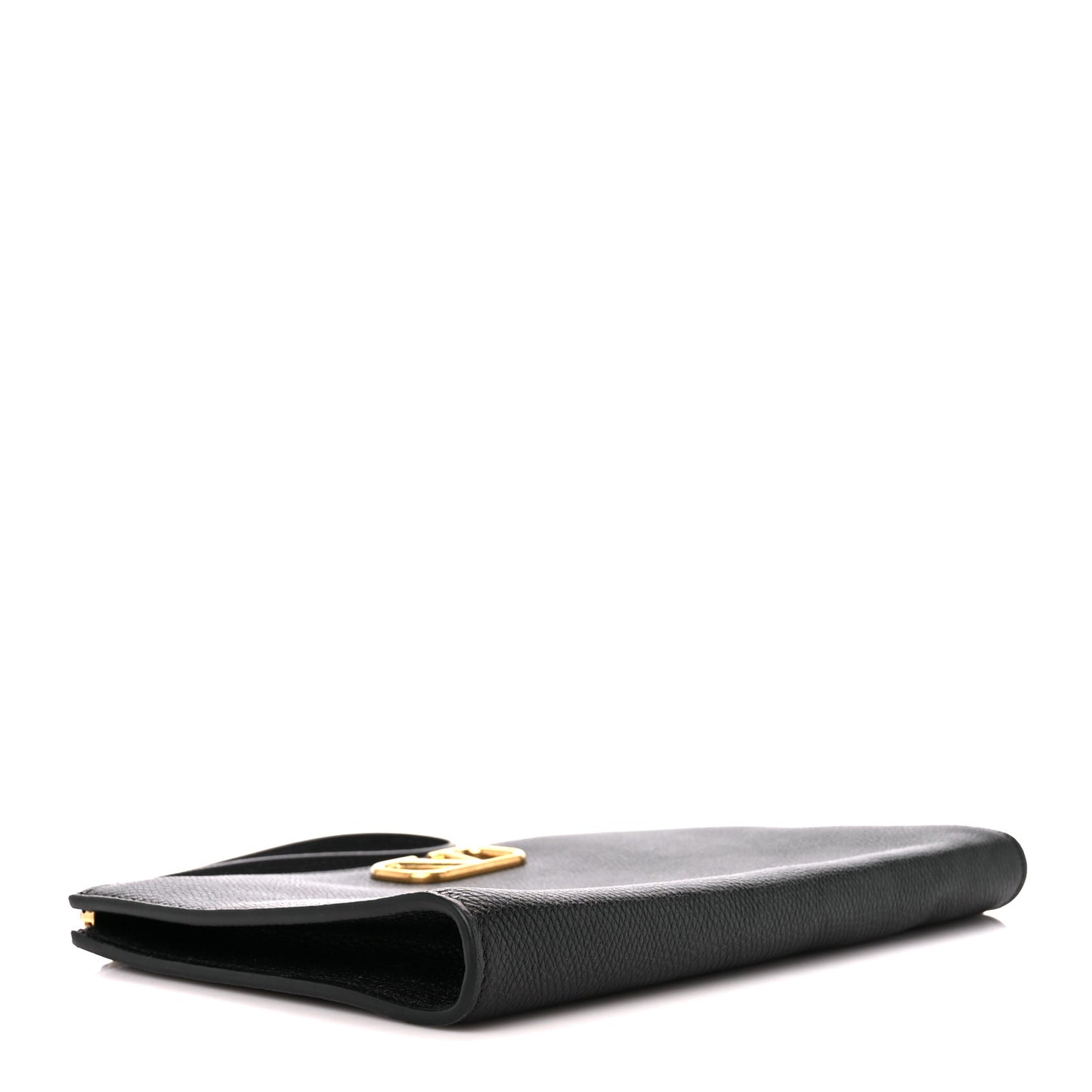 Grained Calfskin Vlogo Zip Wristlet Pouch Black