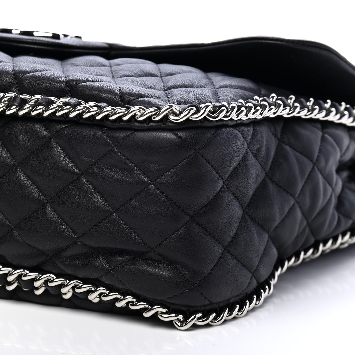 Washed Lambskin Quilted Maxi Chain Around Flap Black