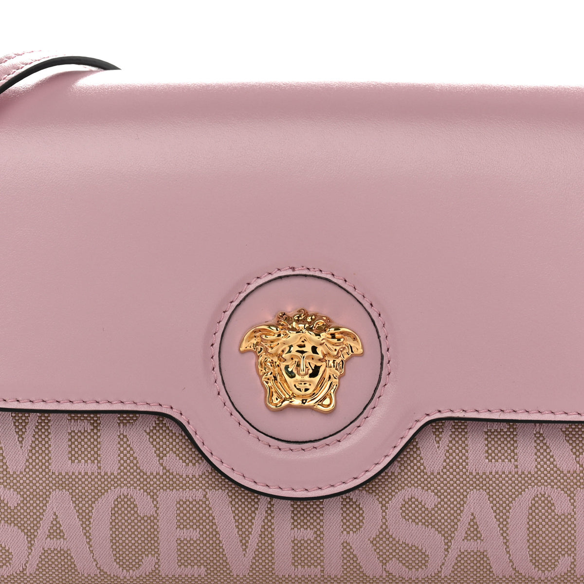 Versace Calfskin Canvas Allover La Medusa Crossbody Bag Pink 7 of 9