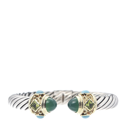 David Yurman Sterling Silver 14K Yellow Gold Green Onyx Peridot Turquoise 10mm Cable Renaissance Bracelet 1 of 4