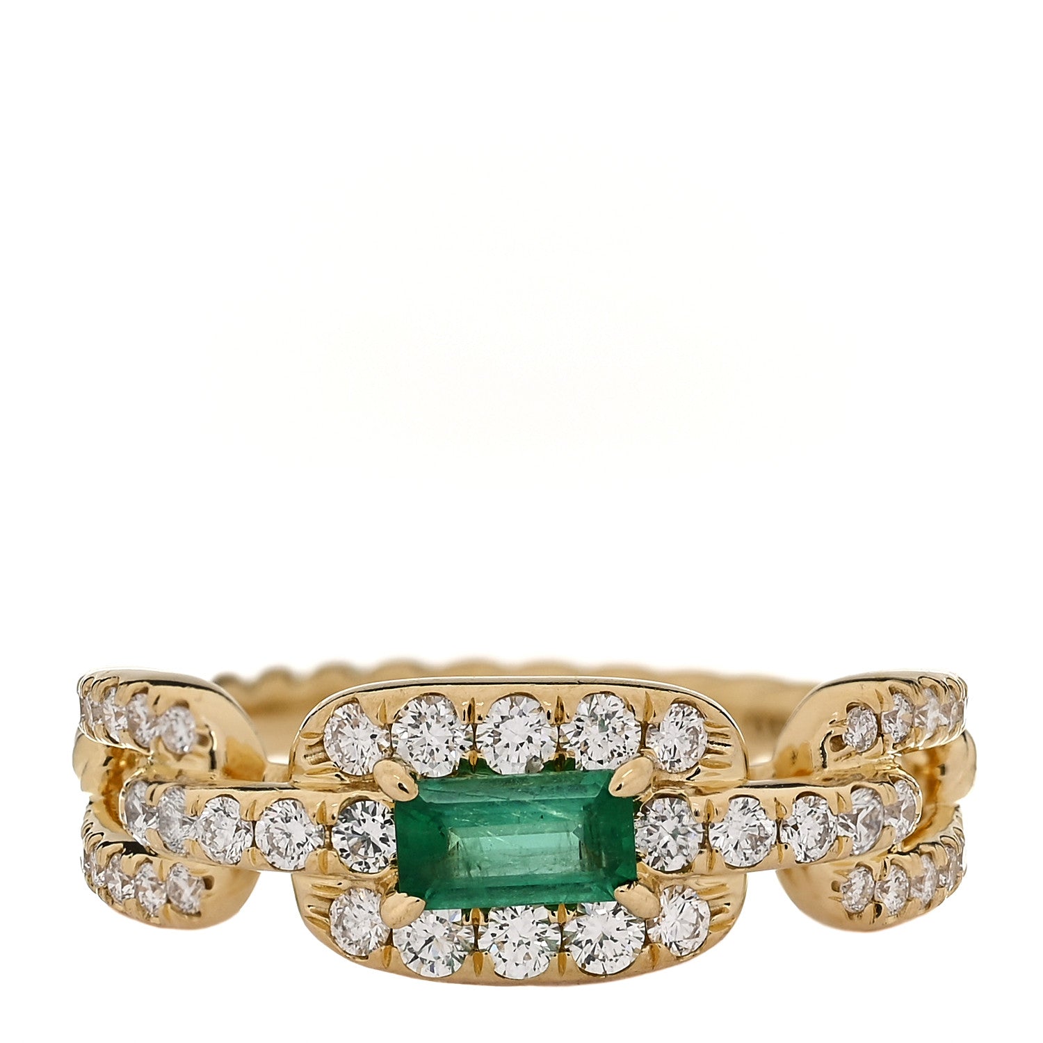 David Yurman 18K Yellow Gold Emerald Diamond 7mm Stax Chain Link Ring 54 7 1 of 6