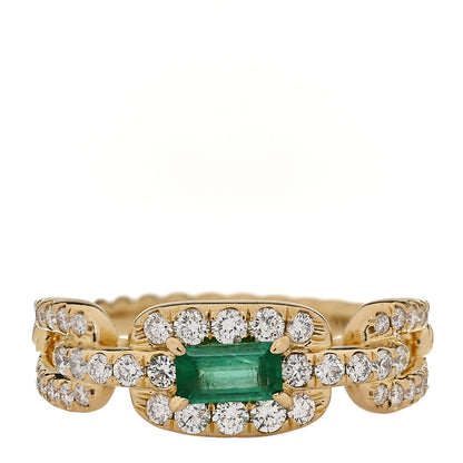 David Yurman 18K Yellow Gold Emerald Diamond 7mm Stax Chain Link Ring 54 7 1 of 6