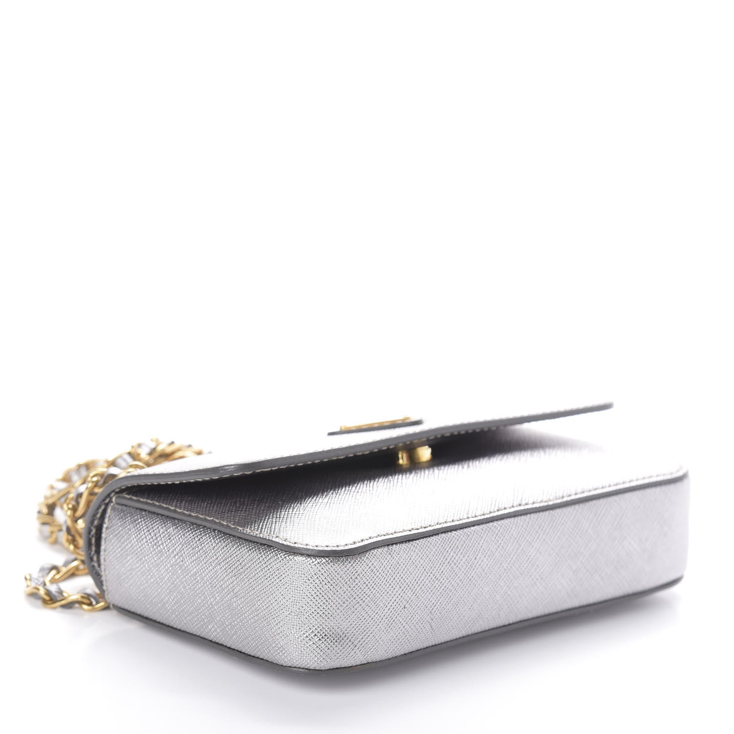 Prada Metallic Saffiano Chain Shoulder Bag Silver 4 of 8