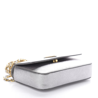 Prada Metallic Saffiano Chain Shoulder Bag Silver 4 of 8
