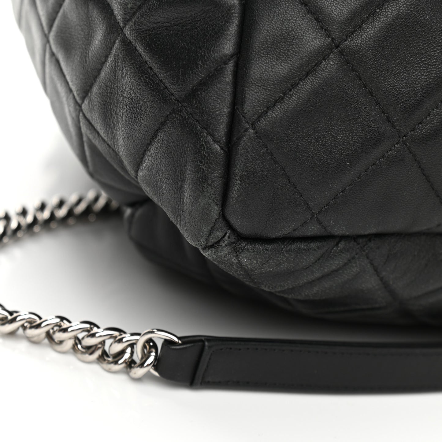 Lambskin Quilted CC Chain Bucket Bag Black