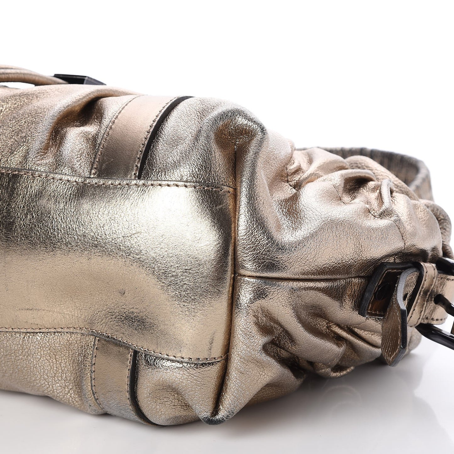 Metallic Grained Calfskin Small Curzon Satchel Gold