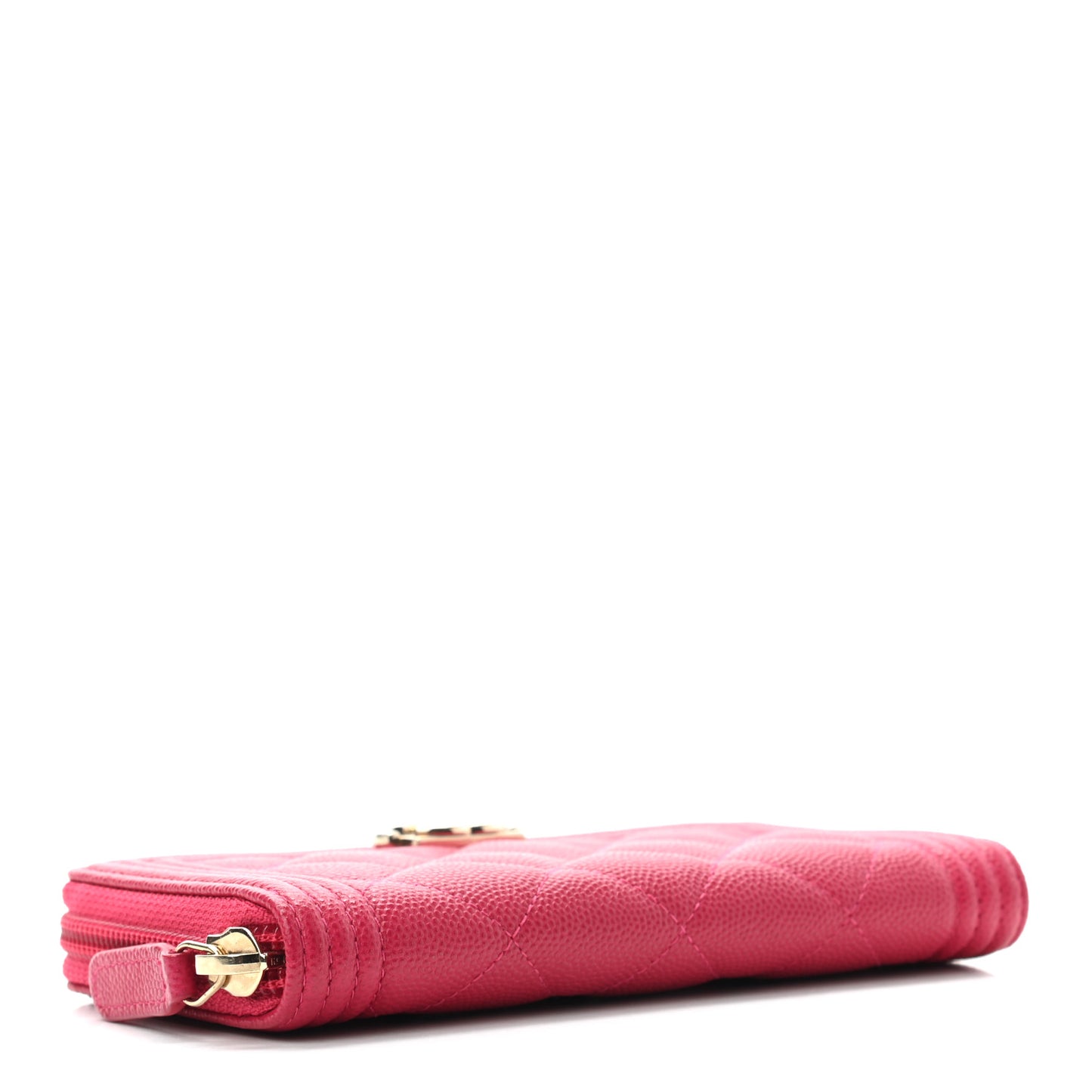Caviar Quilted Small Boy Zip Around Wallet Fuchsia