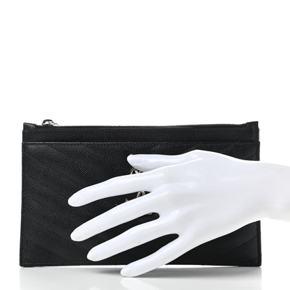 Saint Laurent Grain De Poudre Chevron Monogram Bill Pouch Black 2 of 8