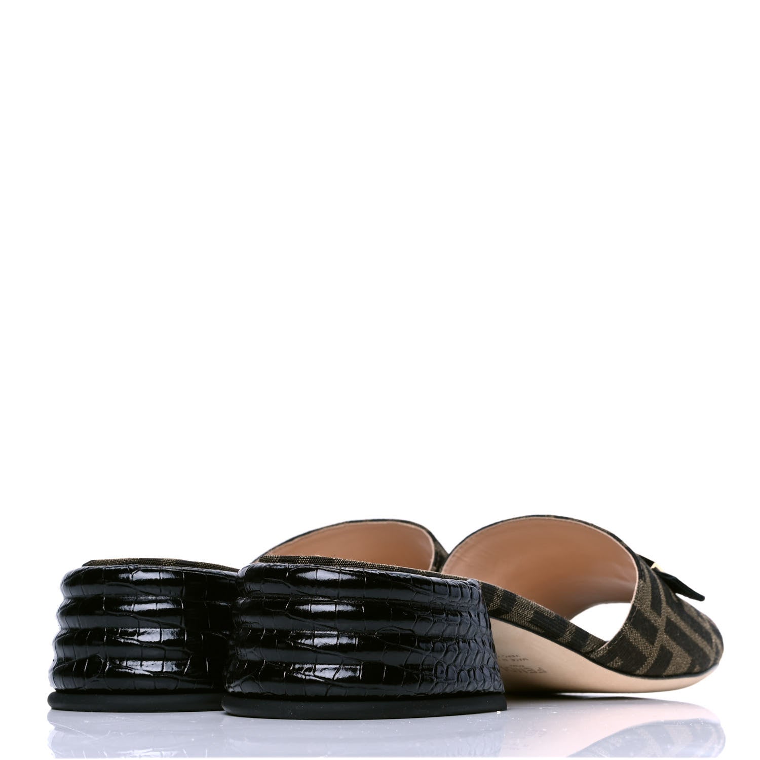 Fendi Jacquard Calfskin FF Crocodile Embossed Promenade Slide Sandals 39 Tobacco Moro Black 3 of 4