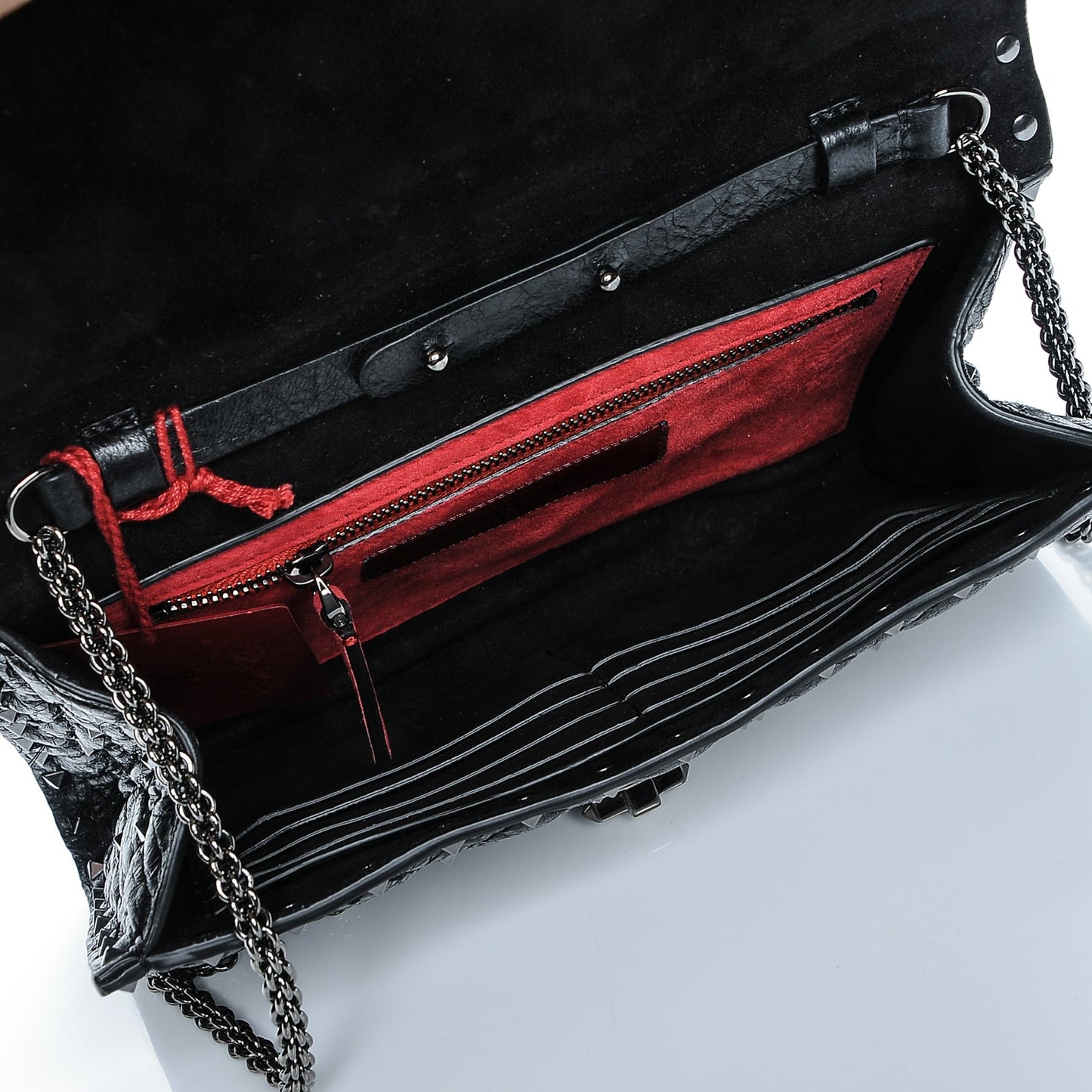 Lambskin Rockstud Spike Wallet on Chain Black