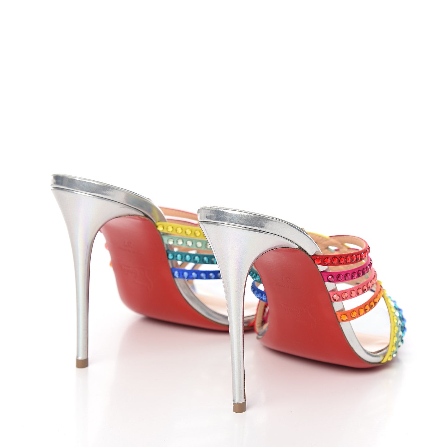 Specchio Calfskin Crystal Marthastrass 100 Slide Sandals 37 Silver Multicolor
