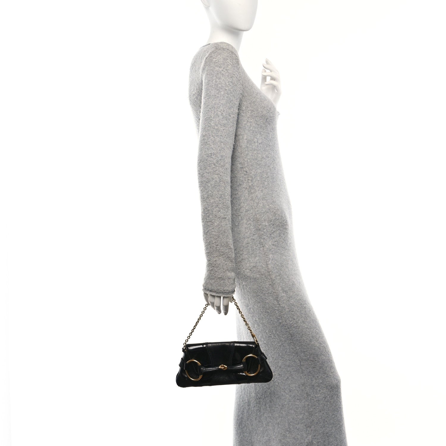 Gucci Goatskin Patent Horsebit Chain Clutch  Black 2 of 11