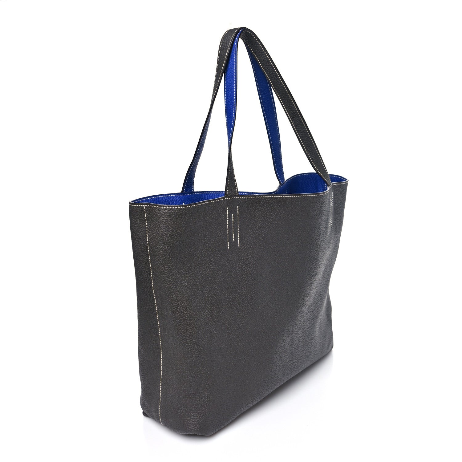 Hermes Taurillon Clemence Double Sens 36 Reversible Tote Graphite Bleu Electrique 5 of 16