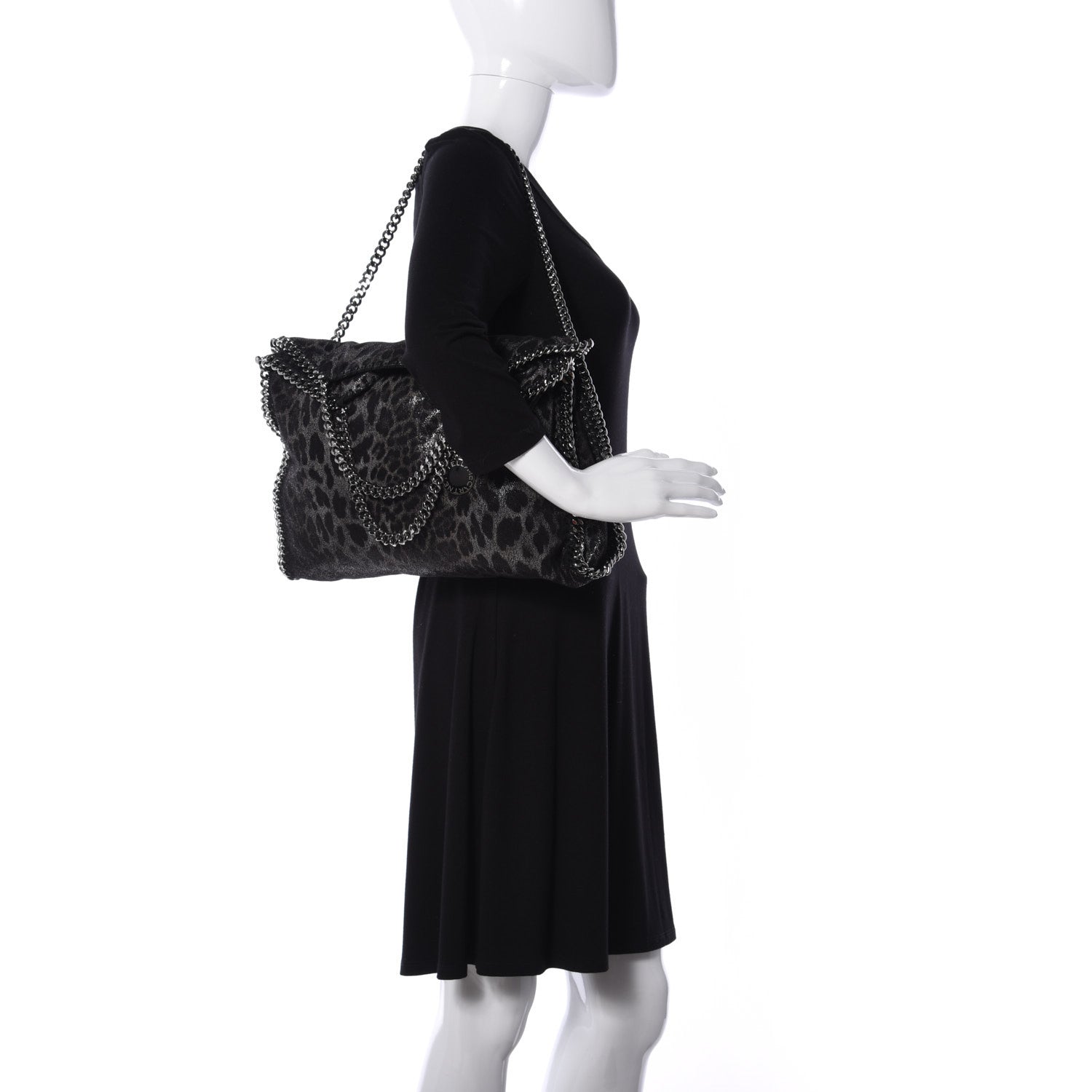 Stella McCartney Shaggy Deer Leopard Print Falabella Fold Over Tote Grey 2 of 9