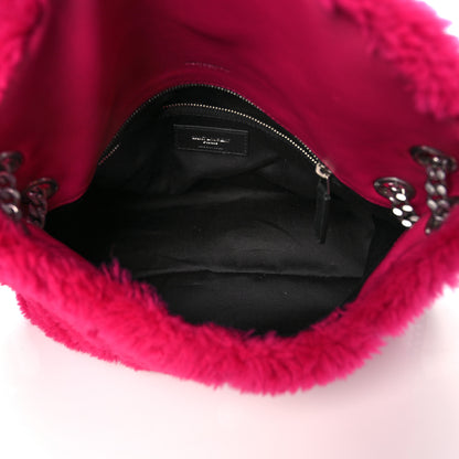 Saint Laurent Merino Shearling Lambskin Quilted Small Loulou Puffer Monogram Chain Satchel Fuchsia 5 of 11