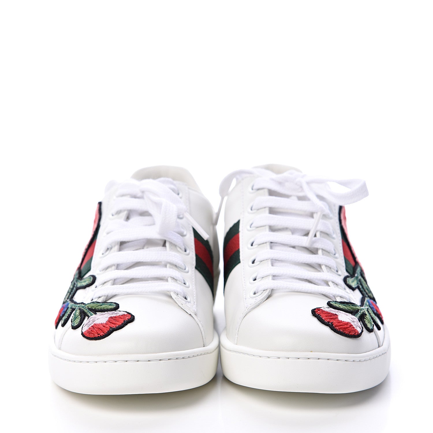 Gucci Calfskin Web Floral Embroidered Ace Sneakers 37 White 2 of 9