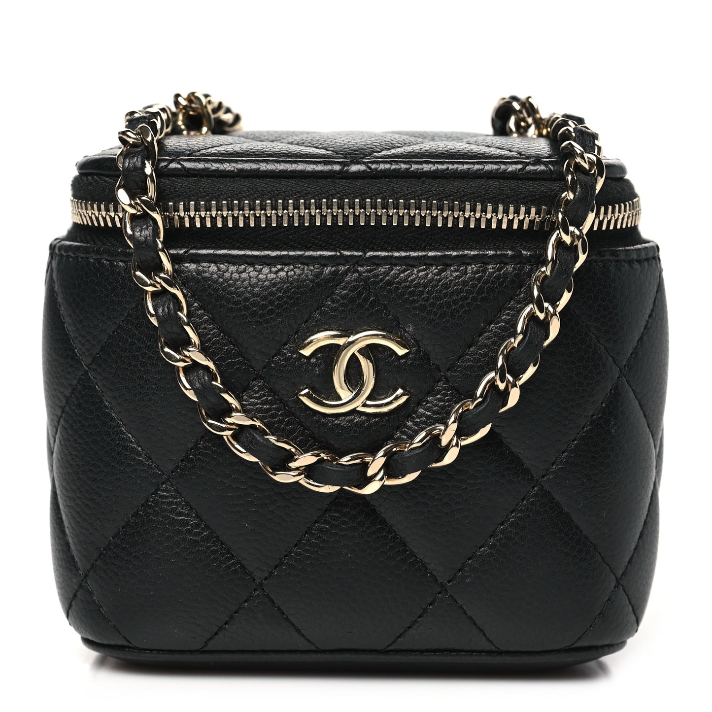 Caviar Quilted Mini Vanity Case With Chain Black