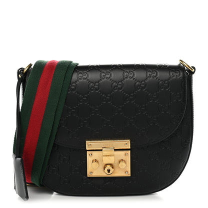 Gucci Guccissima Web Medium Padlock Messenger Shoulder Bag Black 1 of 12
