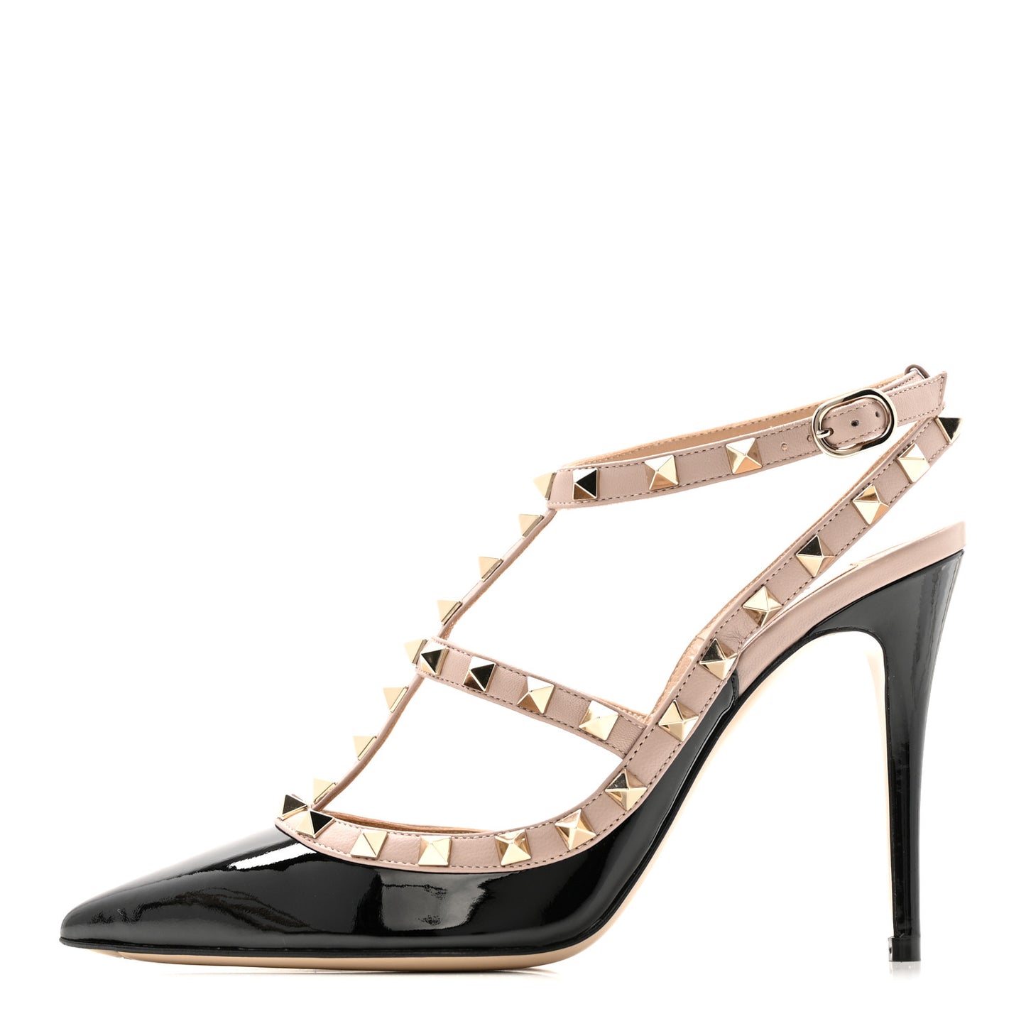 Patent Nappa Rockstud Ankle Strap 100mm Pumps 39 Black Poudre