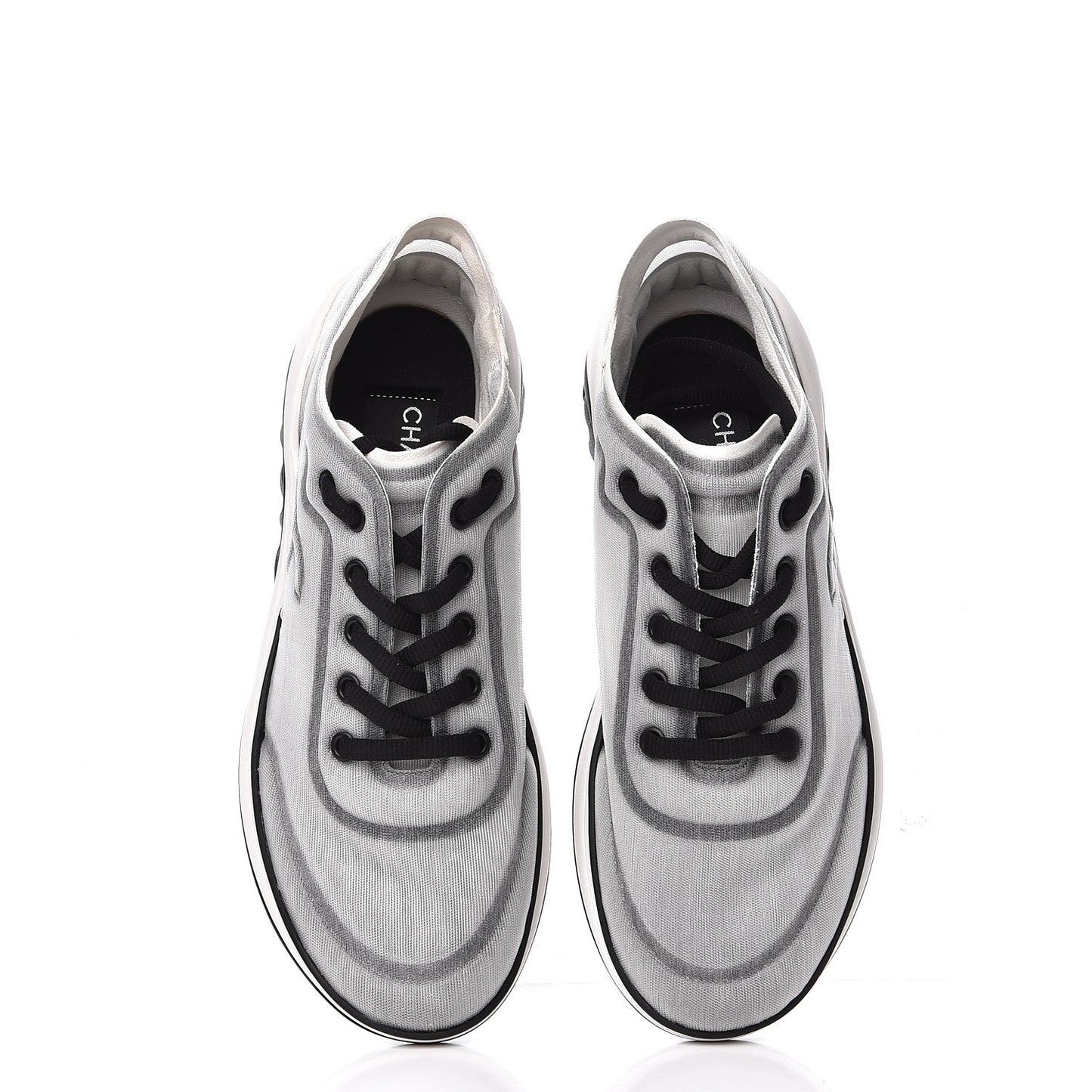 Calfskin Mesh Lycra Womens Logo Sneakers 38.5 White Black