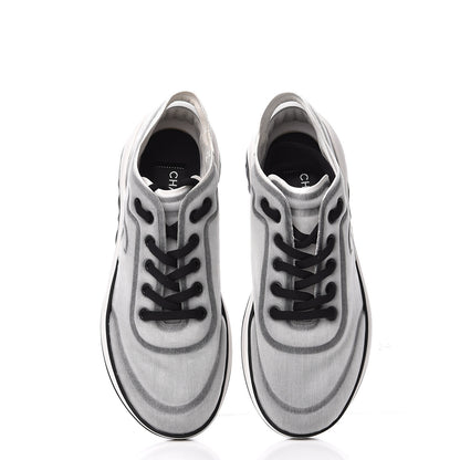 Chanel Calfskin Mesh Lycra Womens Logo Sneakers 38.5 White Black 5 of 10