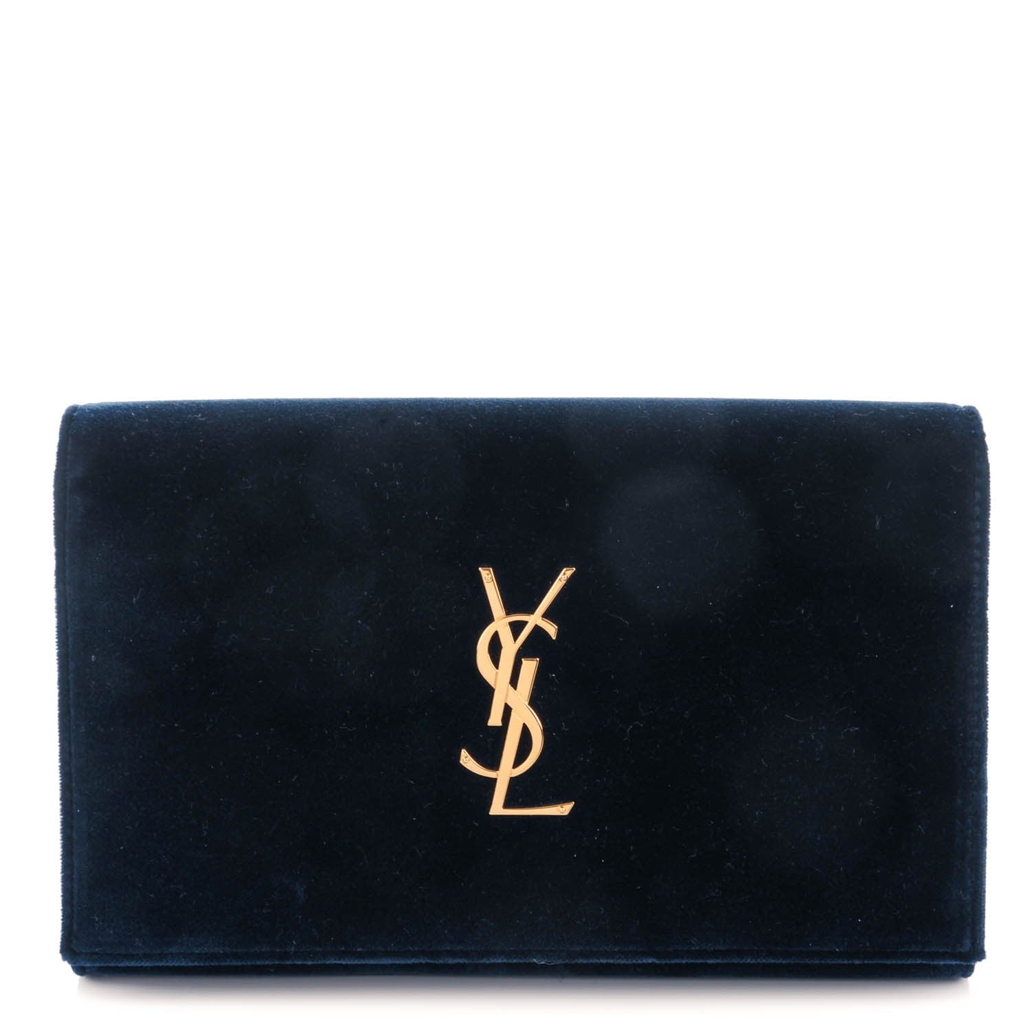 Saint Laurent Velvet Monogram Chain Wallet Navy Blue 1 of 8
