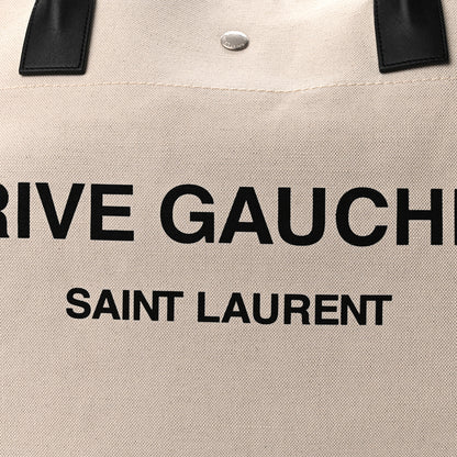 Saint Laurent Linen Calfskin Rive Gauche Maxi Tote Grege et Noir 7 of 9