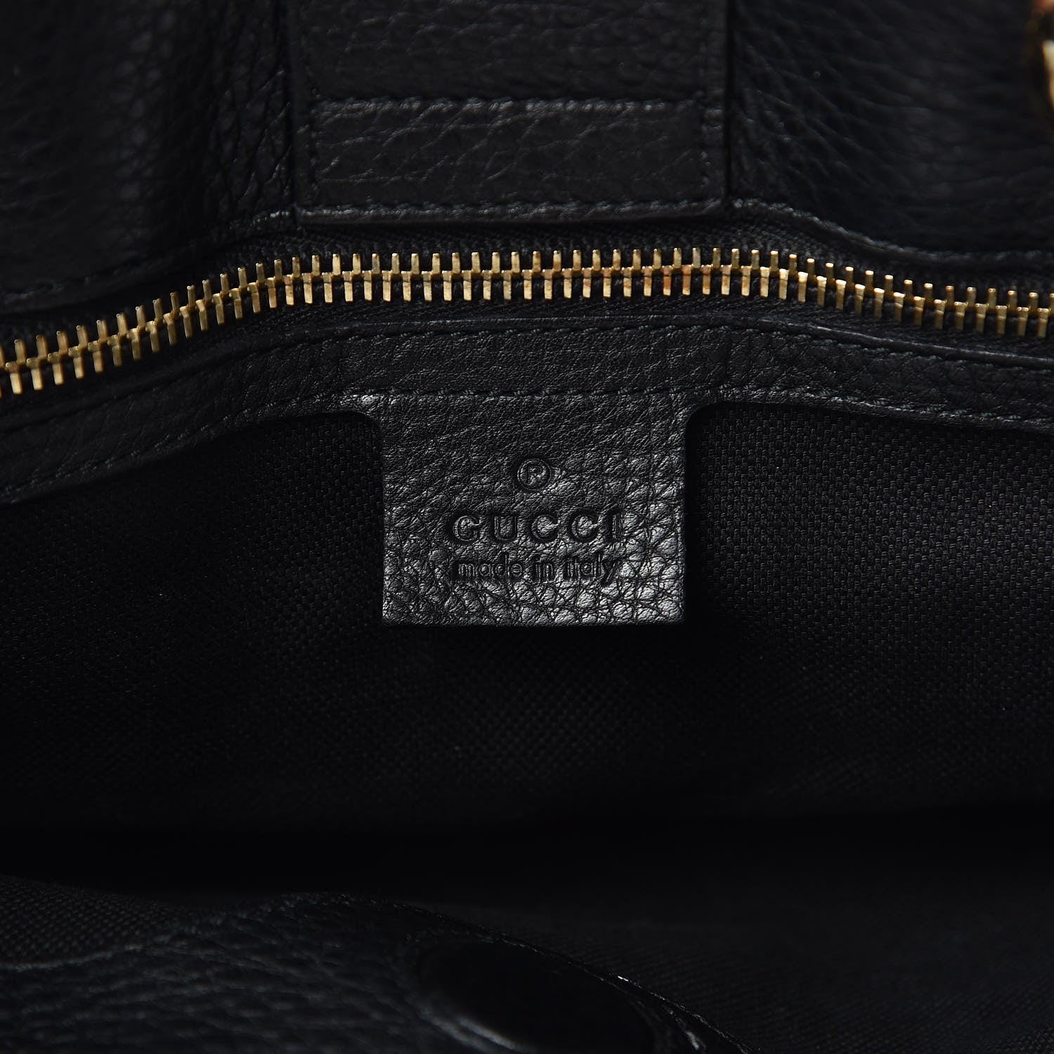 Gucci Pebbled Calfskin Medium Bamboo Shopper Tote Black 7 of 12