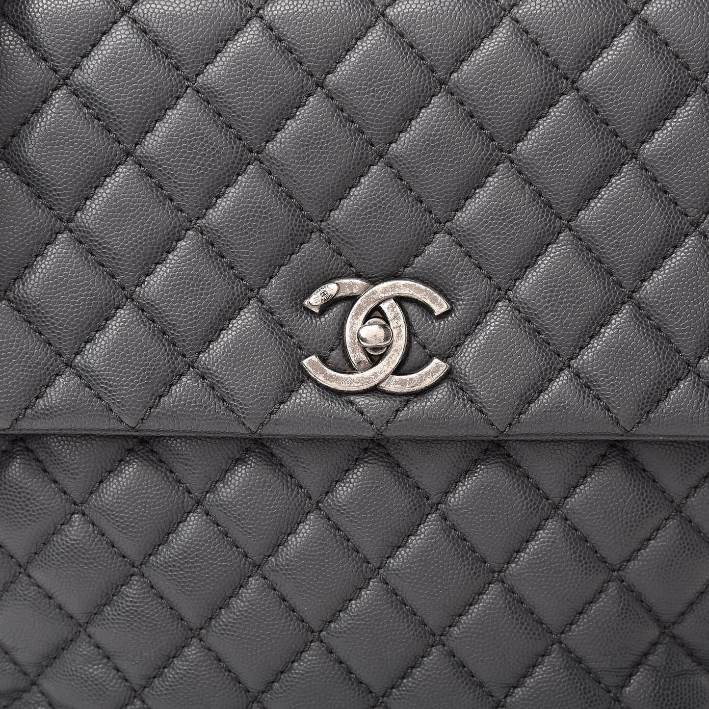 Caviar Quilted Large Coco Handle Flap Grey