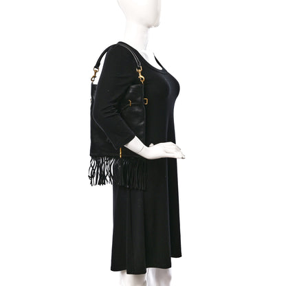 Saint Laurent Calfskin Fringe Small Monogram Bucket Bag Black 2 of 11