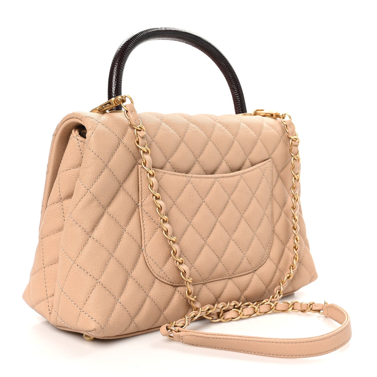 Caviar Lizard Embossed Quilted Small Coco Handle Flap Beige