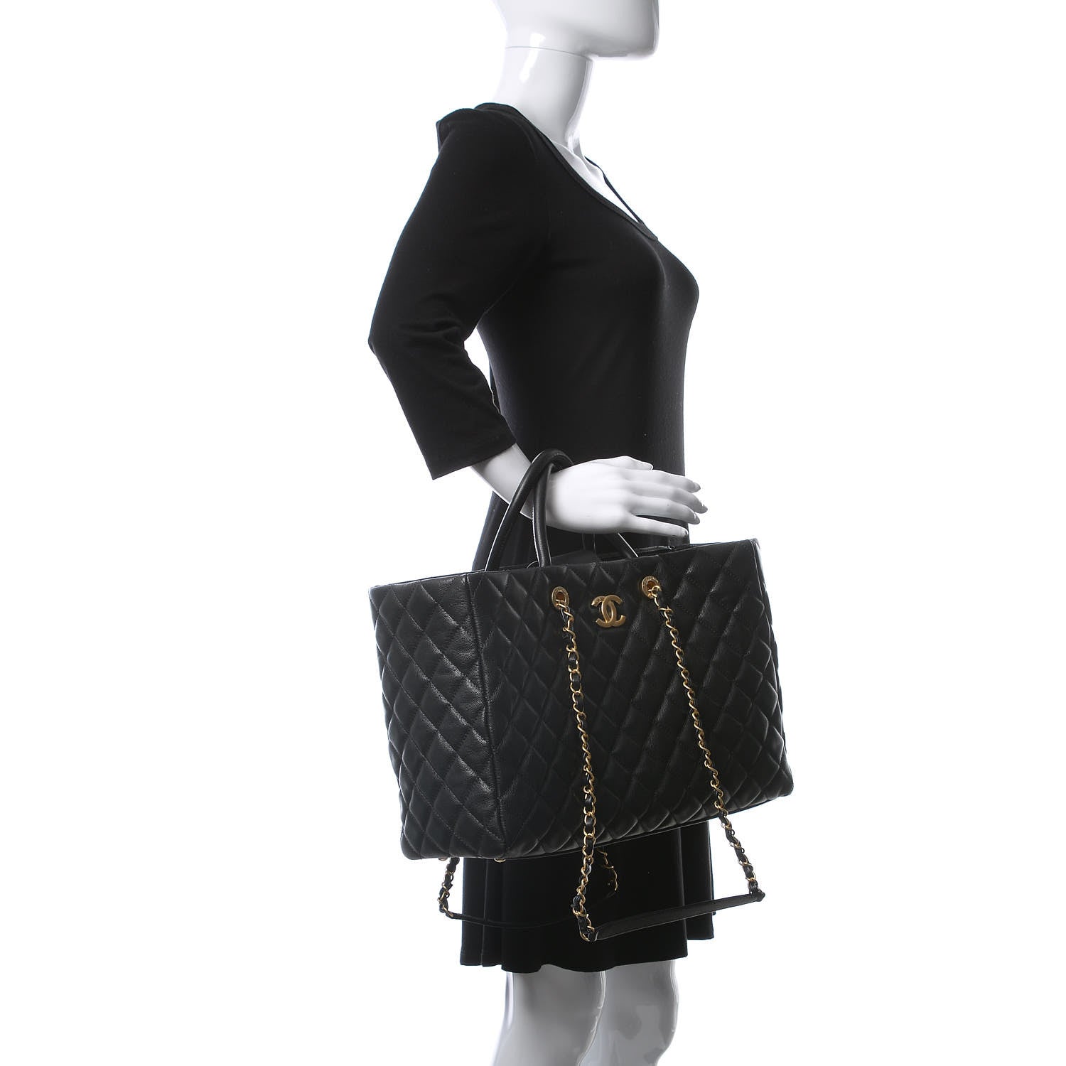 Chanel Caviar Quilted Large Coco Handle Shopping Tote Black 3 of 11