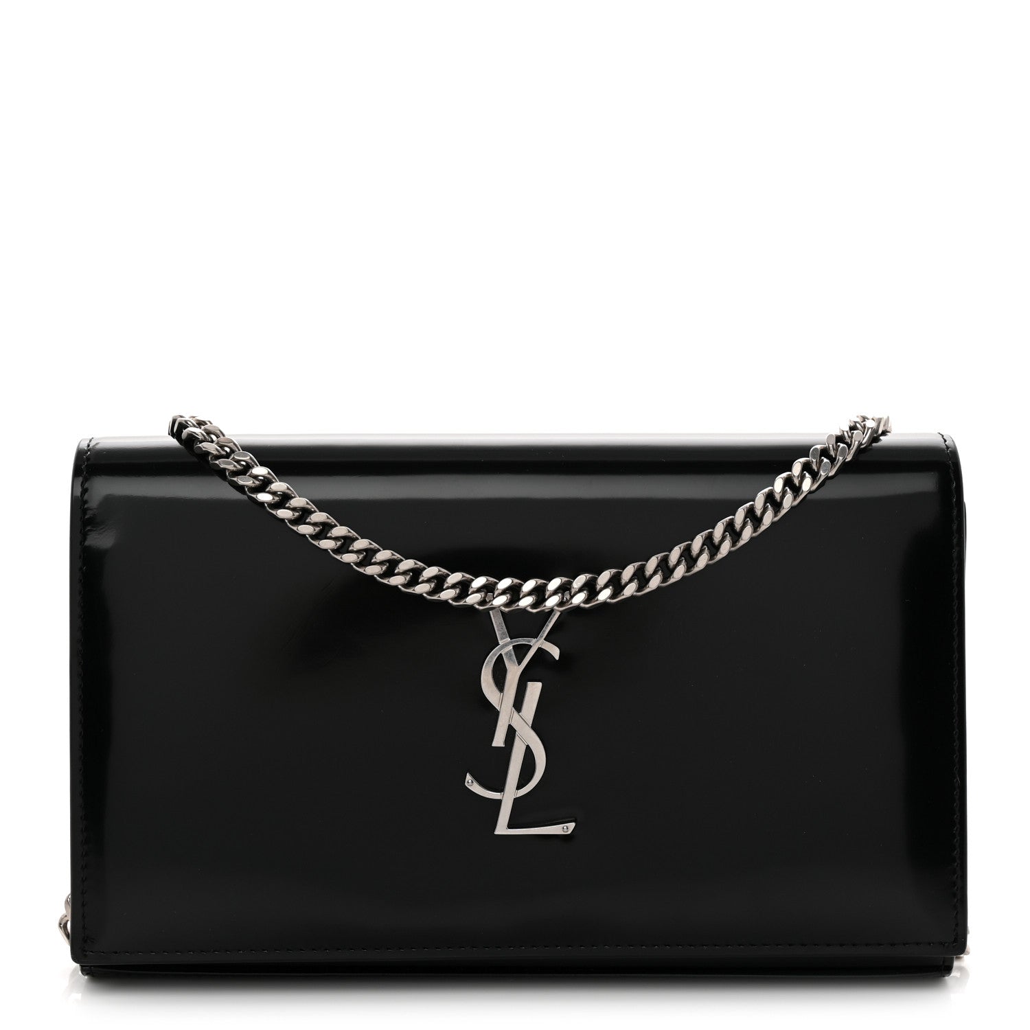 Saint Laurent Glazed Calfskin Cassandre Wallet On Chain WOC Black 1 of 9