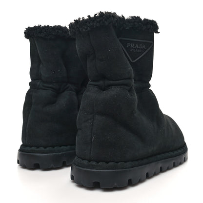 Prada Shearling Triangle Logo Drawcord 20mm Ankle Boots 36.5 Black 4 of 6
