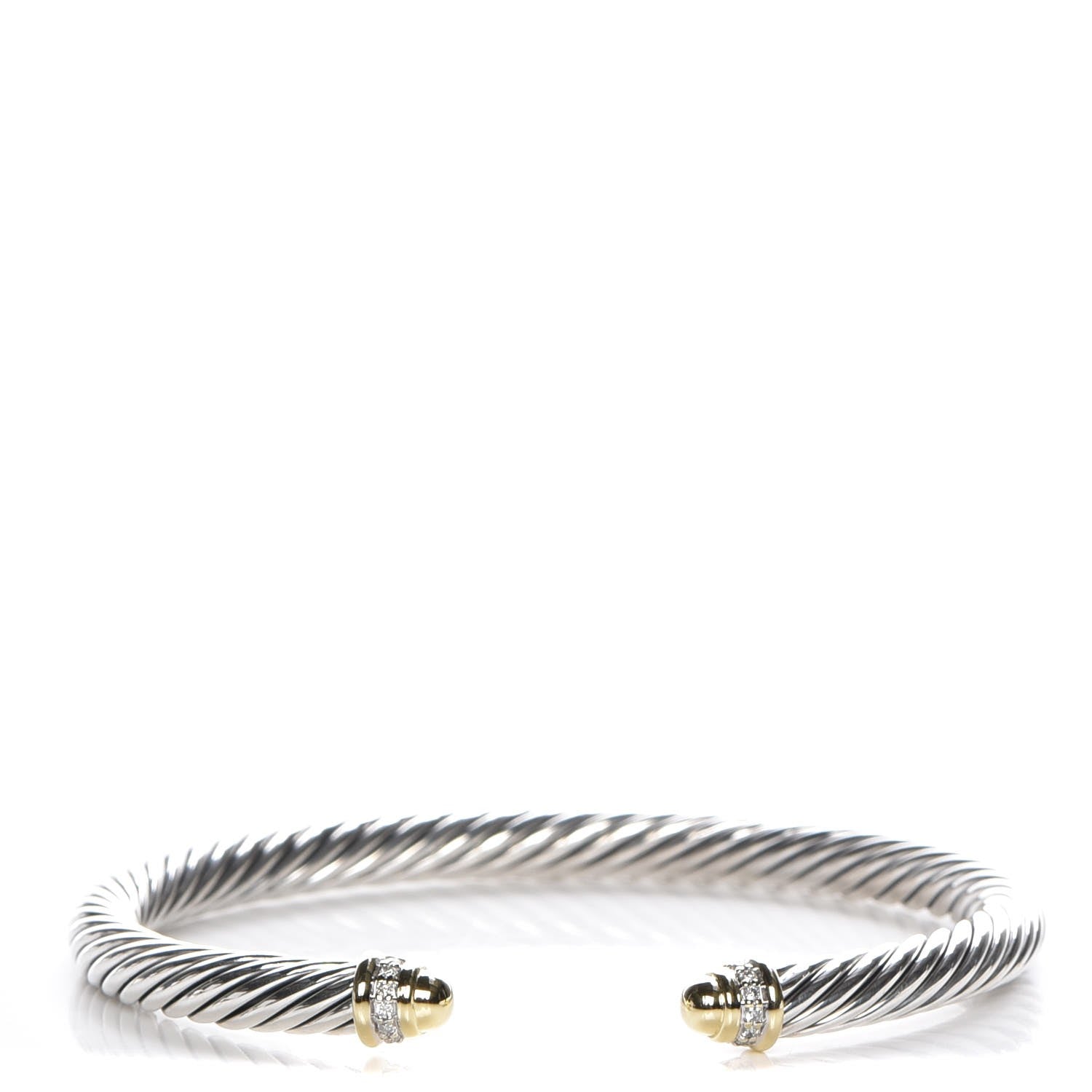David Yurman Sterling Silver 18K Yellow Gold Diamond 5mm Cable Classics Bracelet 1 of 6
